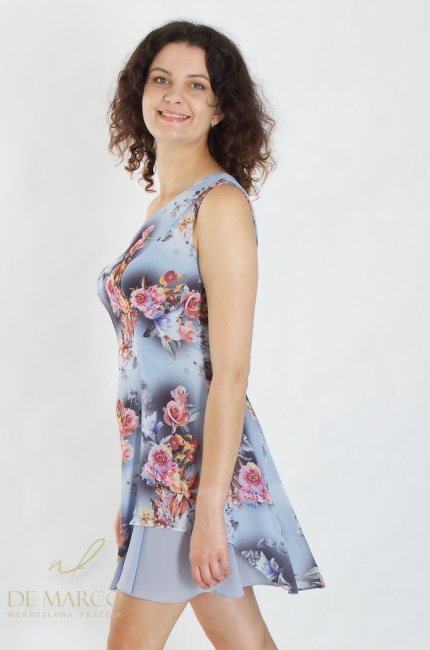 One-shoulder chiffon mini dress made in Poland by De Marco. Tailor-made tailoring by De Marco