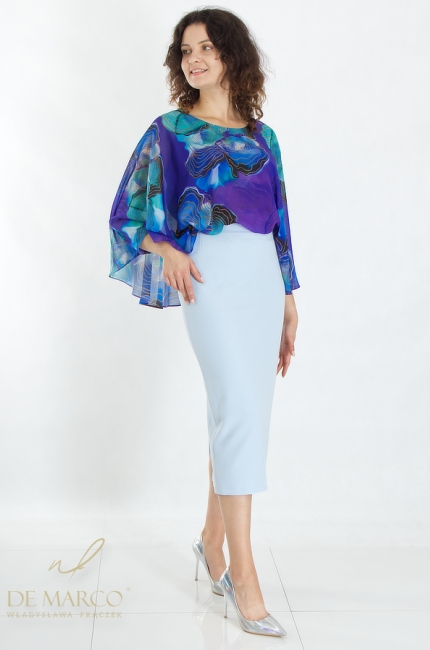 A chic set with a midi skirt and an elegant chiffon blouse. De Marco online store
