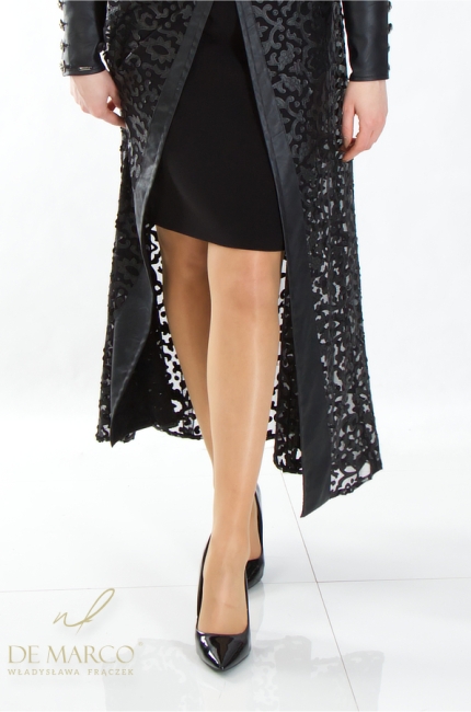 Black transitional midi lace capes sewn in Poland. The most fashionable sexy black light dress coats from De Marco