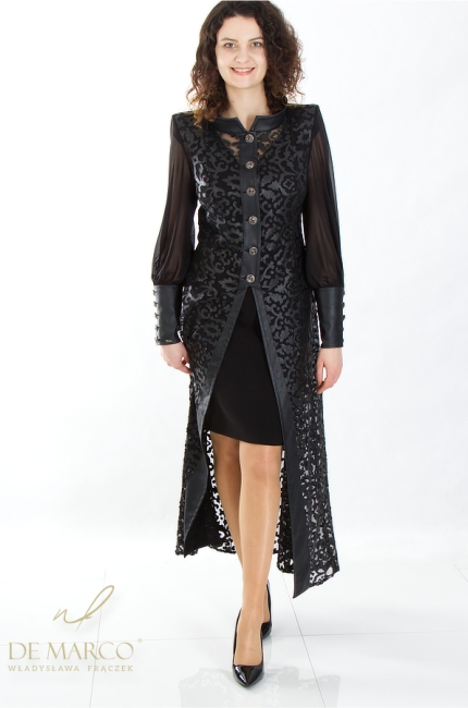 Women's dress coat formal lace eco-leather. Polish producer De Marco