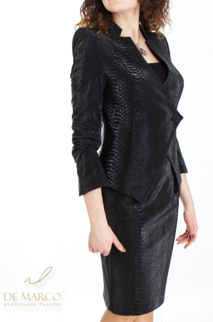 Modern women's formal women's suit made of eco leather in black. De Marco online store