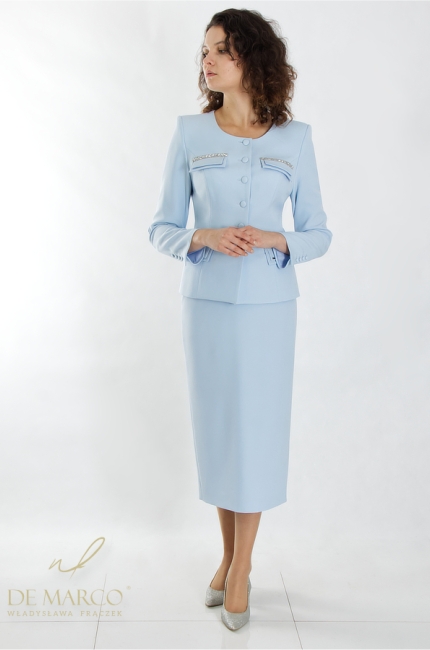 A modern blue formal suit for a businesswoman. De Marco online store