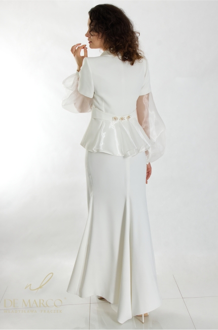 Romantic wedding set for the bride. The most fashionable wedding costumes in shades of white with a maxi skirt. De Marco tailoring