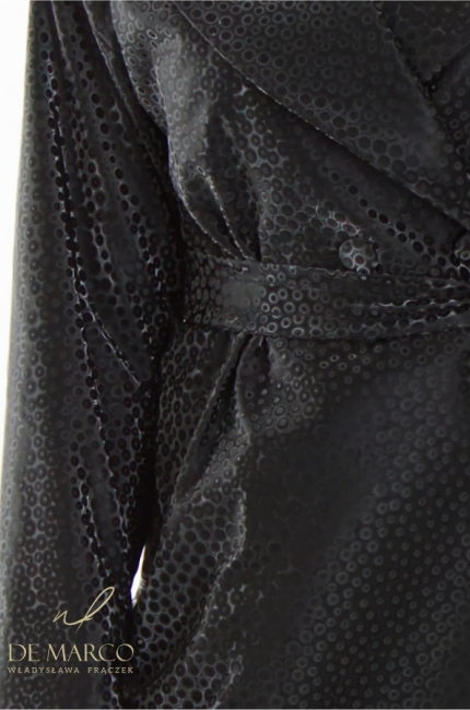 Nowoczesny elegancki skórzany płaszcz damski z wiązaniem. Polski producent Płaszcze wyjściowe De Marco