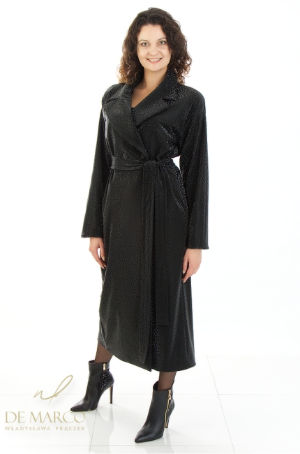 Modne fasony płaszczy na jesień. Czarne płaszcze damskie ze skóry ekologicznej. Atelier De Marco szycie na miarę
