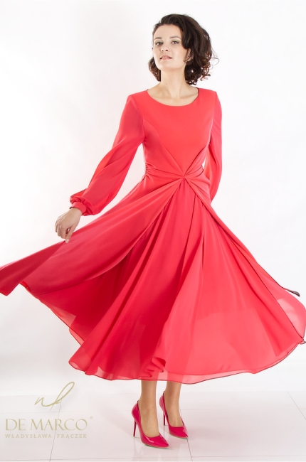 Beautiful, elegant formal dress with long sleeves. Polish producer De Marco