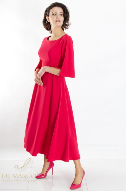 Modern maxi formal dresses in shades of red. De Marco tailoring