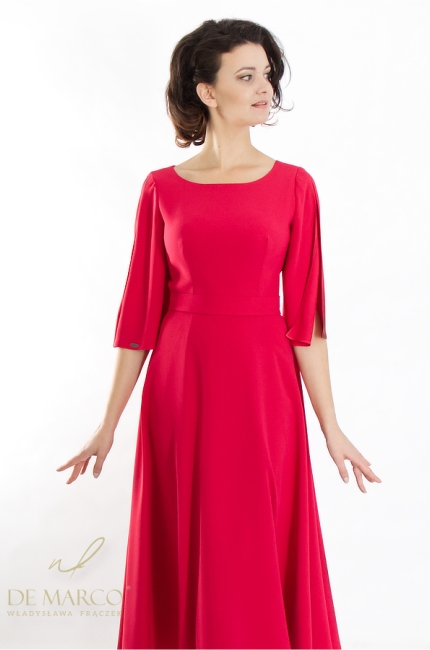Luksusowe sukienki wizytowe w kolorze czerwonym. Najpiękniejsze czerwone stylizacje dla Kobiet Sukcesu. Polski producent De Marco