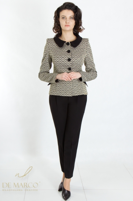 Modern women's formal suit with trousers. The most beautiful costumes with pants from the Polish manufacturer De Marco