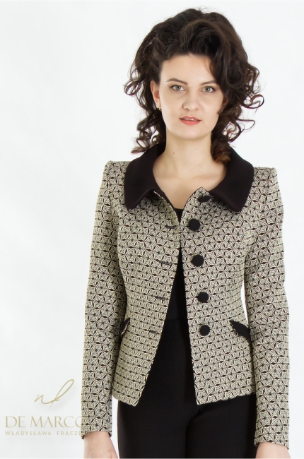 Luxurious suit with trousers and jacquard jacket. The most fashionable suit sets for successful women. De Marco online store