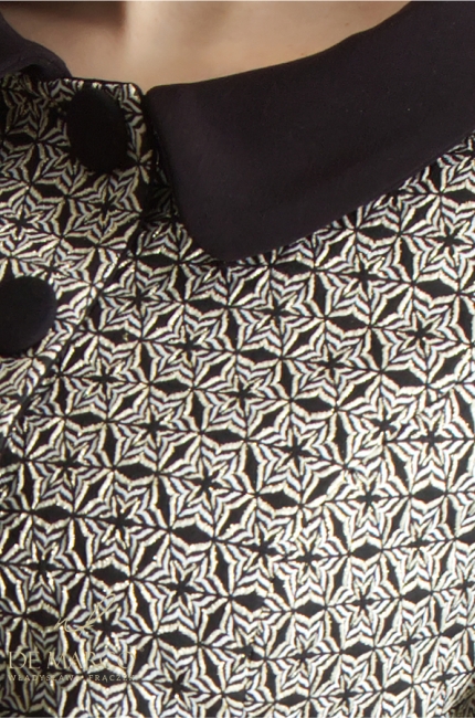 Exclusive women's formal suits with a short jacket made of gold jacquard. De Marco online store