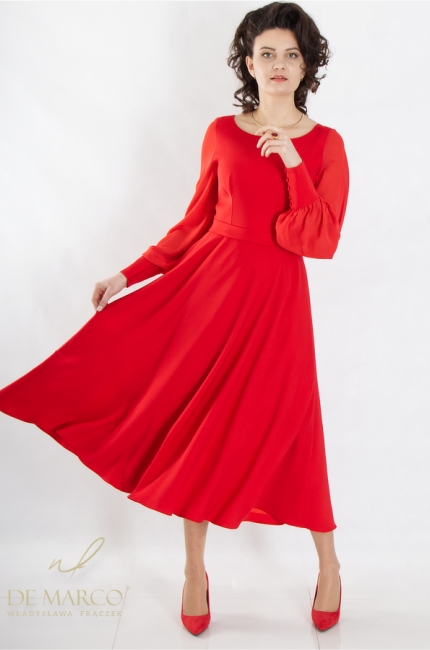 Najpiękniejsze długie czerwone sukienki wizytowe okolicznościowe. Szycie na miarę De Marco