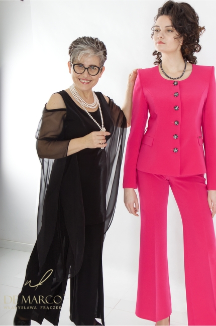 Szyte w Polsce eleganckie garnitury damskie w intensywnych odważnych kolorach. Sklep internetowy De Marco