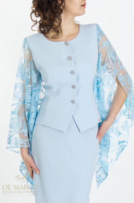 The most beautiful formal suits in shades of blue with flowing sleeves. Polish producer De Marco