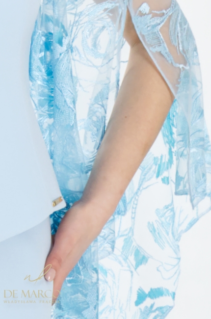Luksusowe kobiece stylizacje w odcieniach lazurowego błękitu. Najpiękniejsze błękitne garsonki od polskiej projektantki Władysławy Frączek De Marco