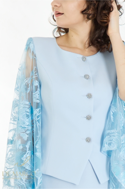 What to wear to a birthday, anniversary or family party? The most beautiful blue styles for women with a skirt. De Marco tailoring