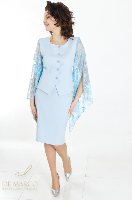 Elegant blue suit with original sleeves. De Marco online store