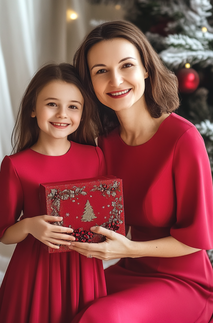 Elegant holiday dresses for mother and daughter, made to measure in the Polish tailoring studio De Marco