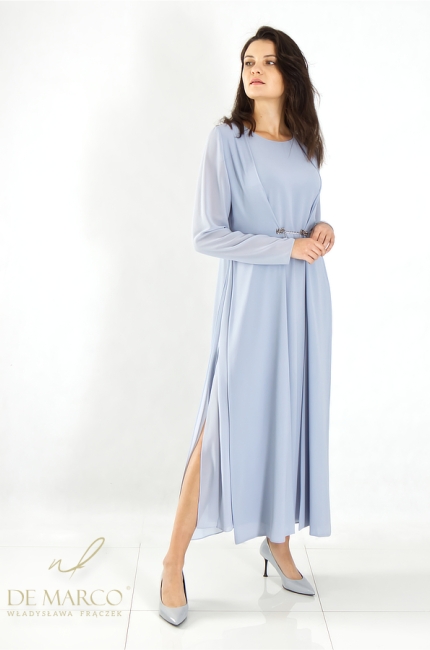 Stylish blue chiffon maxi coat. Polish manufacturer De Marco.