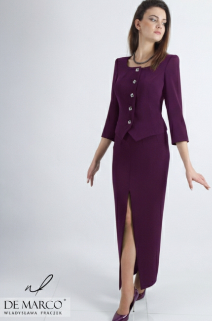 Jak się ubrać jesienią zimą do pracy? Co założyć do biura? Stylowe kreacje maxi wizytowe i biznesowe z żakietem. Szycie miarowe De Marco