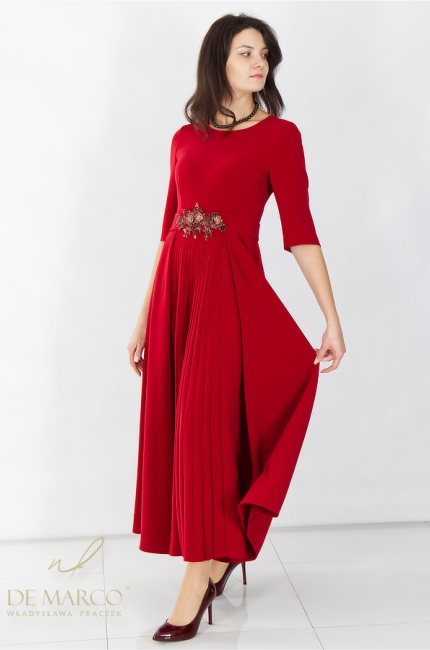 Najmodniejsze długie czerwone sukienki wyszczuplające maxi. Szyte w Polsce. Najwyższa jakość wyjątkowy komfort