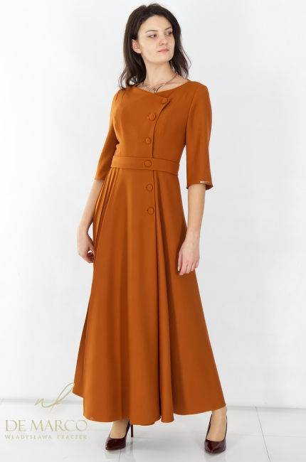 A waist-cinching maxi dress in a camel shade. De Marco Online Store