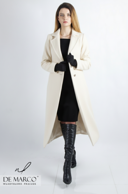 Jasny wełniany płaszcz wizytowy na jesień zima. Sklep internetowy De Marco